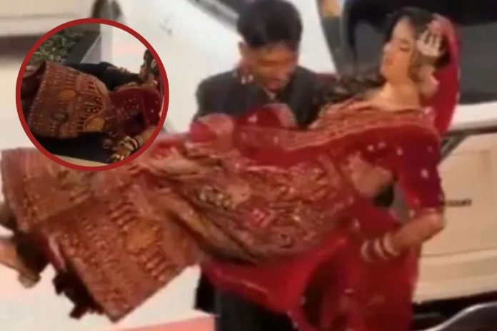 شادی میں دلہن کو گود میں اٹھا کر انٹری دینا دلہے کے لیے مہنگا پڑ گیا